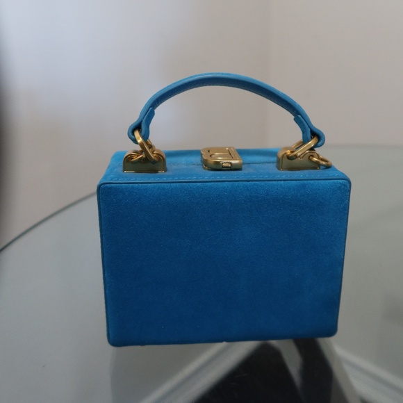 Like New Brandon Blackwood Aqua Blue Suede Mini Kendrick Trunk - Picture 8 of 8